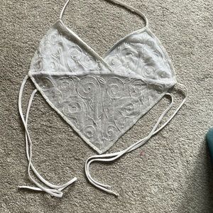 y2K beaded halter tank tie back white